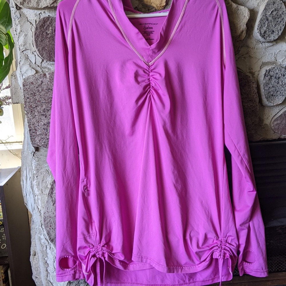 Swim Coverup spf Exofficio hoodie with rouched sides and drawstring neck